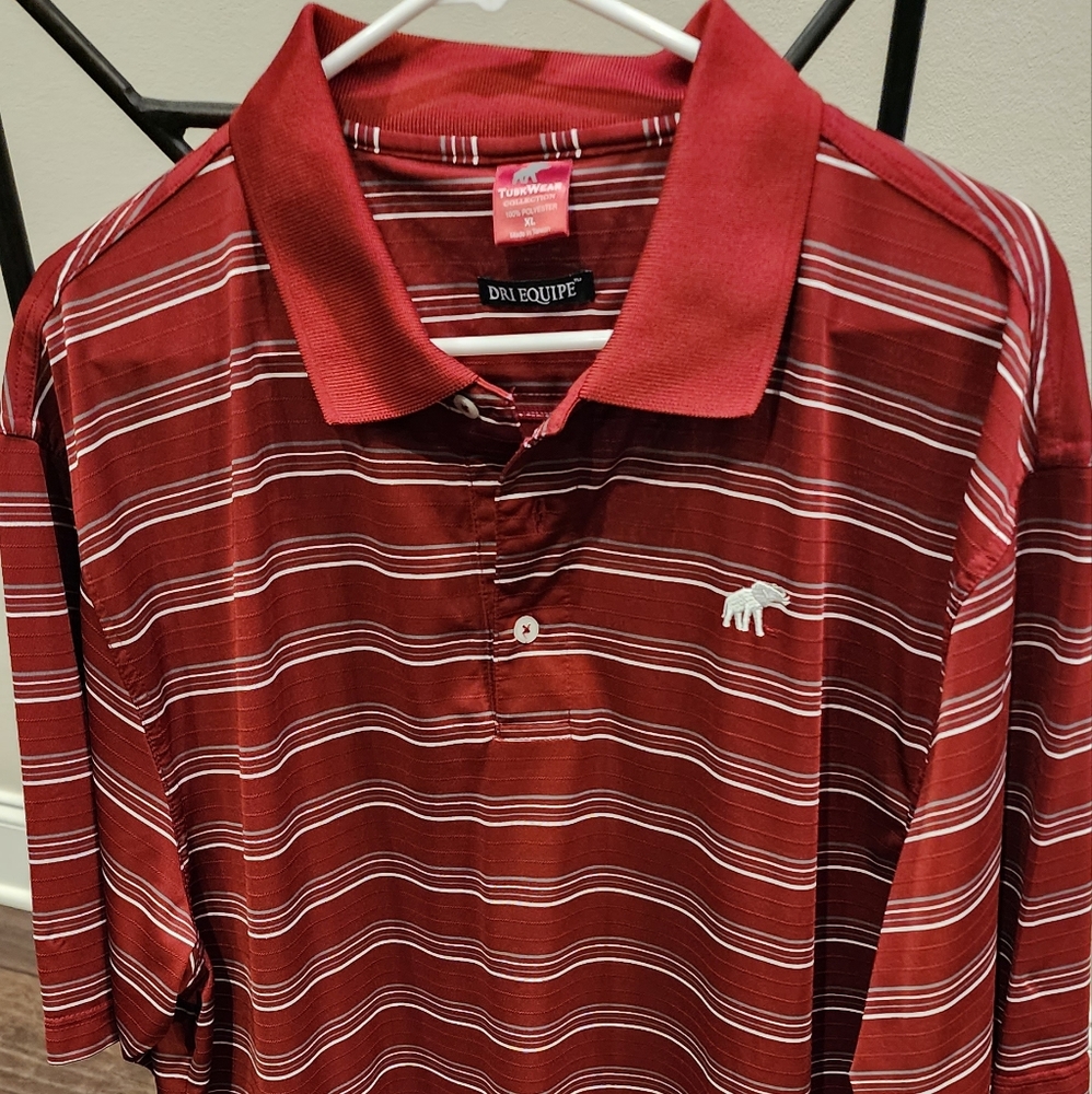 TuskWear University of Alabama Red & White Striped Polo Elephant Logo XL
